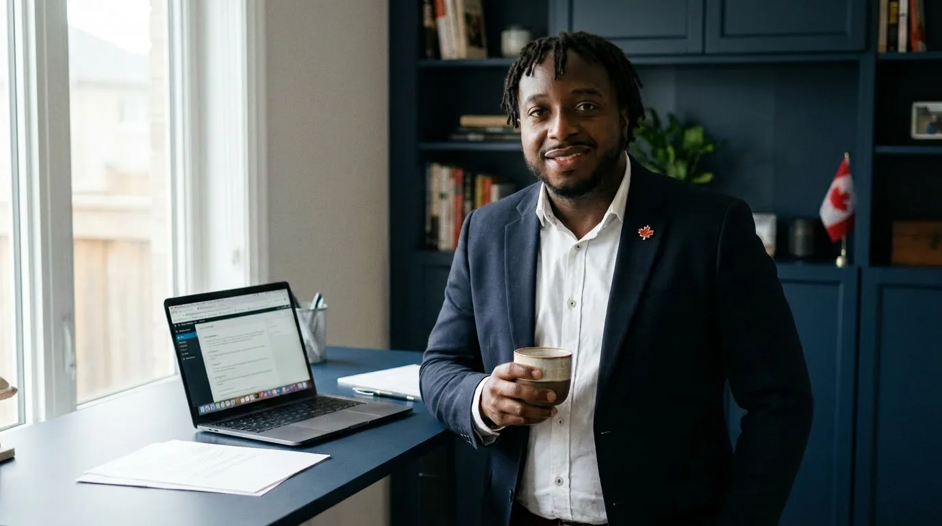 Bobby Faboyede, Principal Broker, in his Woodbridge office